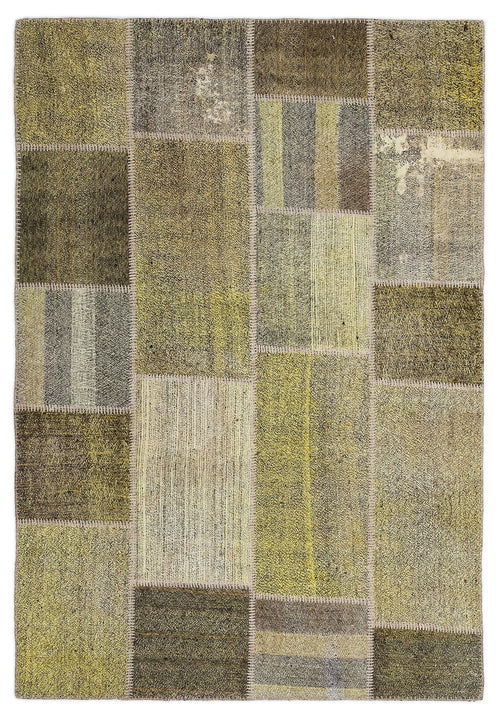 Teselya 1213 Yellow Patchwork Wool Handmade Area Rug 5'3" x 7'7"