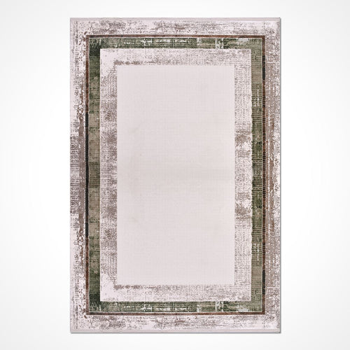 Viscose Area Rug – Machine Made Rug With Beige Frame & Cotton Weft Carpet