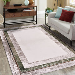 Viscose Area Rug – Machine Made Rug With Beige Frame & Cotton Weft Carpet