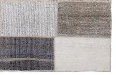 Teselya 1219 Beige Striped Wool Handmade Area Rug 5'3" x 7'7"