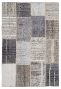 Teselya 1219 Beige Striped Wool Handmade Area Rug 5'3" x 7'7"