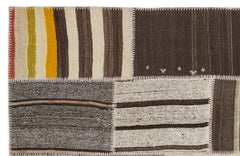 Teselya 1220 Brown Striped Wool Handmade Area Rug 5'3" x 7'7"