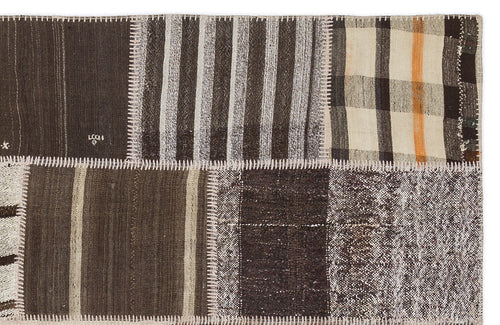 Teselya 1220 Brown Striped Wool Handmade Area Rug 5'3" x 7'7"
