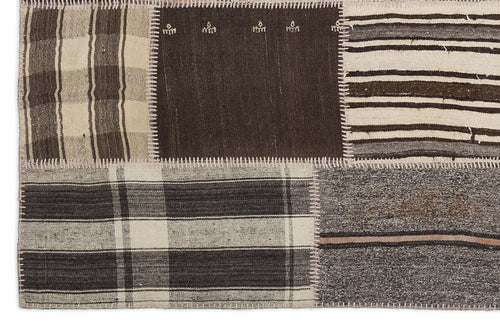 Teselya 1220 Brown Striped Wool Handmade Area Rug 5'3" x 7'7"