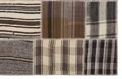 Teselya 1220 Brown Striped Wool Handmade Area Rug 5'3" x 7'7"
