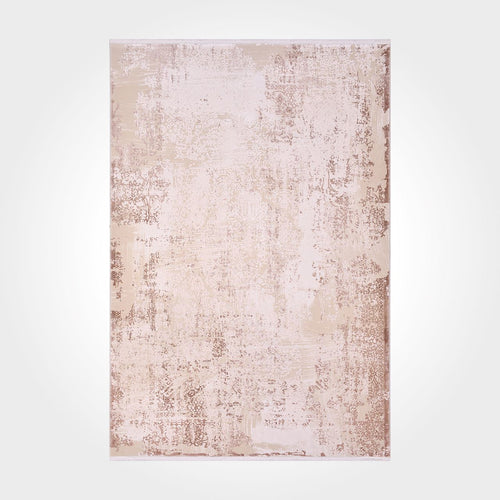 Modern Viscose Area Rug – Pink Cream Machine Made Rug With Cotton Weft