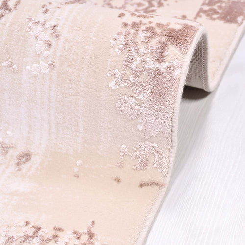 Modern Viscose Area Rug – Pink Cream Machine Made Rug With Cotton Weft