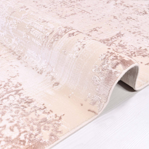 Modern Viscose Area Rug – Pink Cream Machine Made Rug With Cotton Weft