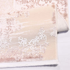 Modern Viscose Area Rug – Pink Cream Machine Made Rug With Cotton Weft