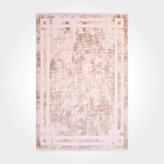 Viscose Area Rug - Machine Made Cream Frame Rug With Overlocked Edge