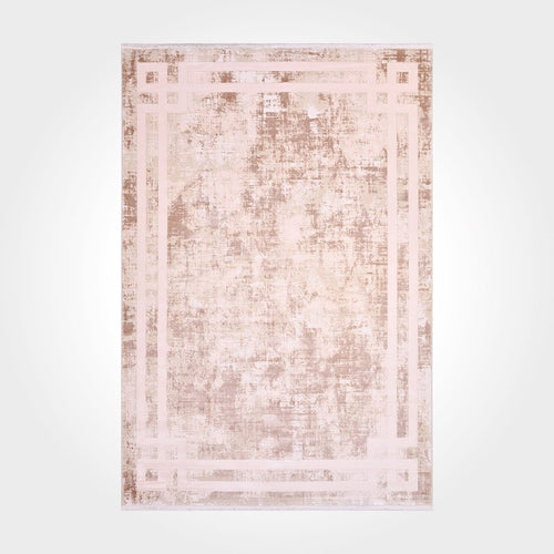 Viscose Area Rug - Machine Made Cream Frame Rug With Overlocked Edge