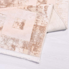 Viscose Area Rug - Machine Made Cream Frame Rug With Overlocked Edge