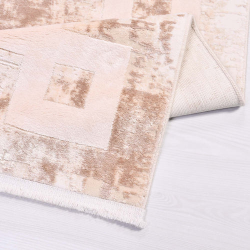 Viscose Area Rug - Machine Made Cream Frame Rug With Overlocked Edge