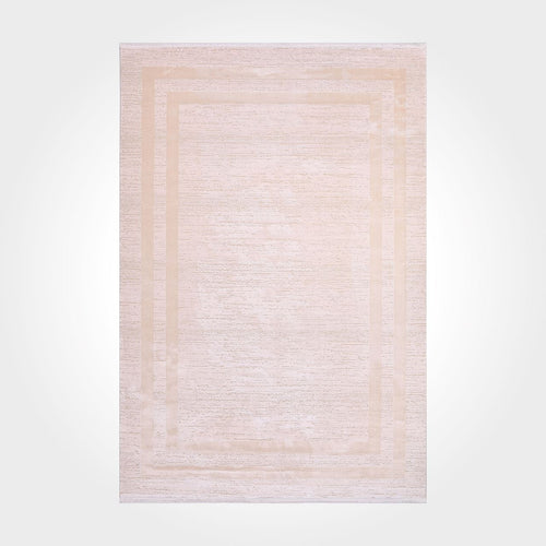 Cream Viscose Area Rug – Machine Made Rug With Overlocked Edge & Soft Pile