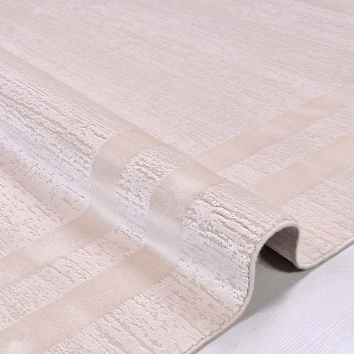 Cream Viscose Area Rug – Machine Made Rug With Overlocked Edge & Soft Pile