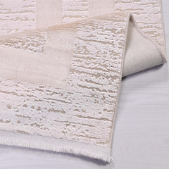 Cream Viscose Area Rug – Machine Made Rug With Overlocked Edge & Soft Pile