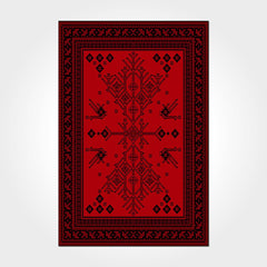 Digital Print Area Rug – Washable Non Slip Red Frame Chenille Cotton Rug