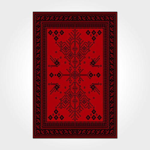 Digital Print Area Rug – Washable Non Slip Red Frame Chenille Cotton Rug