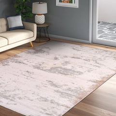 Modern Area Rug – Machine Made Cream Polyester Carpet for Living Room
