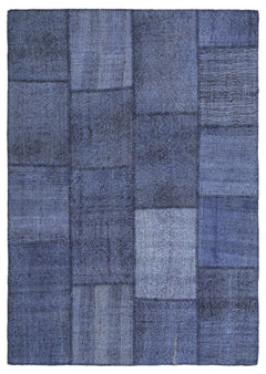 Teselya 1223 Blue Patchwork Wool Handmade Area Rug 5'3" x 7'7"