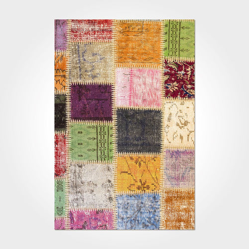 Orange Patchwork Area Rug - Washable Non Slip Chenille Cotton Carpet for Living Room
