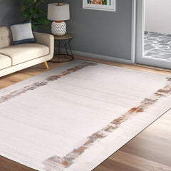 Cream Frame Area Rug - Machine Made Polyester Rug With Non Slip Backing