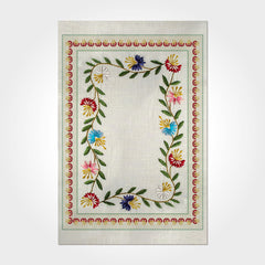 Chenille Cotton Area Rug – Washable Non Slip Floral Frame Carpet Cream