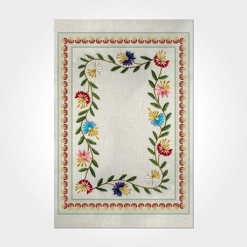 Chenille Cotton Area Rug – Washable Non Slip Floral Frame Carpet Cream