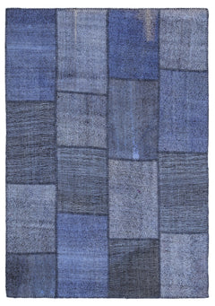 Teselya 1225 Blue Patchwork Wool Handmade Area Rug 5'3" x 7'7"