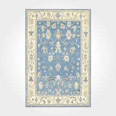 Digital Print Area Rug - Blue Frame Chenille Cotton Washable Non Slip Rug
