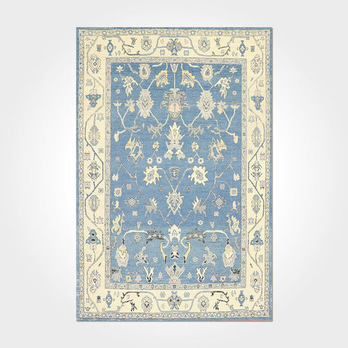 Digital Print Area Rug - Blue Frame Chenille Cotton Washable Non Slip Rug