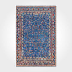 Blue Frame Area Rug – Washable Non Slip Chenille Cotton Carpet With Soft Texture
