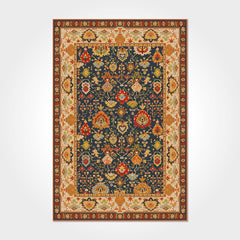 Digital Print Area Rug - Washable Non Slip Chenille Cotton Rug with Brown Frame