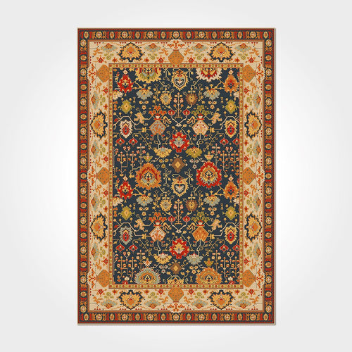 Digital Print Area Rug - Washable Non Slip Chenille Cotton Rug with Brown Frame