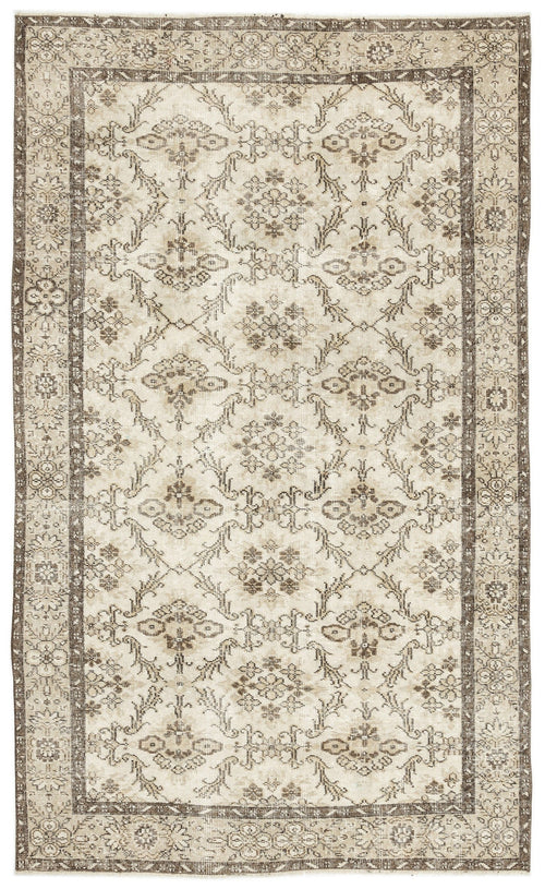 Atina Beige Vintage Wool Handmade Area Rug 5'7" x 8'4"