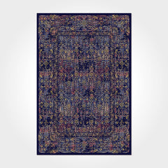 Digital Print Area Rug – Navy Frame Chenille Cotton Washable Non Slip Carpet