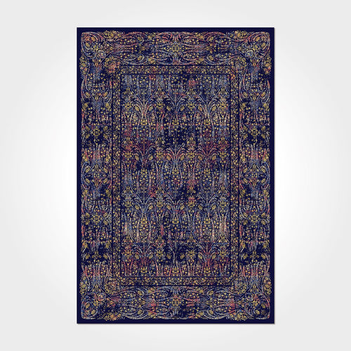 Digital Print Area Rug – Navy Frame Chenille Cotton Washable Non Slip Carpet