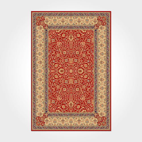 Digital Print Area Rug - Washable Non Slip Chenille Cotton Rug With Red Frame