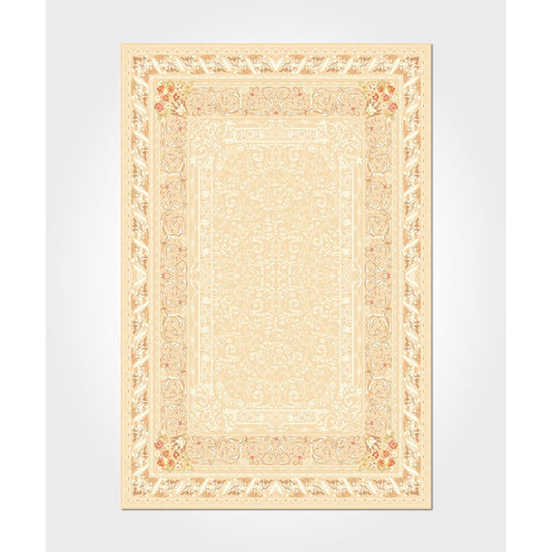 Cream Chenille Area Rug – Washable Non Slip Frame Design Carpet for Living Room