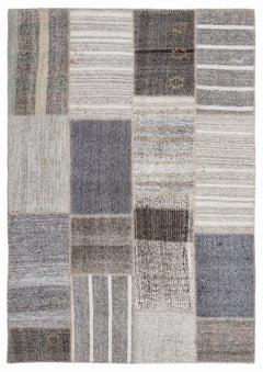 Teselya 1236 Beige Striped Wool Handmade Area Rug 5'3" x 7'7"