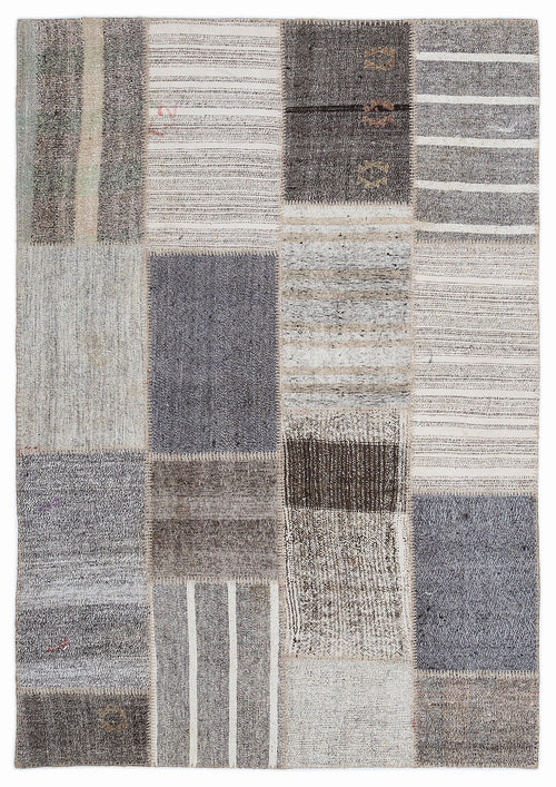 Teselya 1236 Beige Striped Wool Handmade Area Rug 5'3" x 7'7"