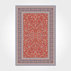Chenille Cotton Area Rug - Washable Non Slip Red Frame Carpet for Living Room