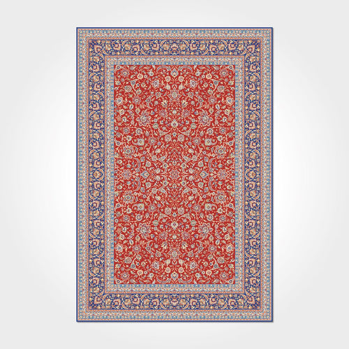 Chenille Cotton Area Rug - Washable Non Slip Red Frame Carpet for Living Room