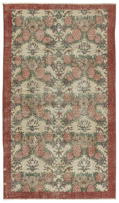 Atina Red Floral Wool Handmade Area Rug 3'9" x 6'7"