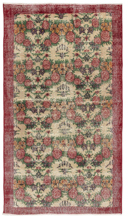 Atina Beige Vintage Wool Handmade Area Rug 3'8" x 6'5"