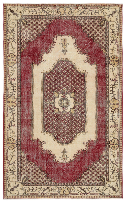 Atina Beige Vintage Wool Handmade Area Rug 5'8" x 9'4"