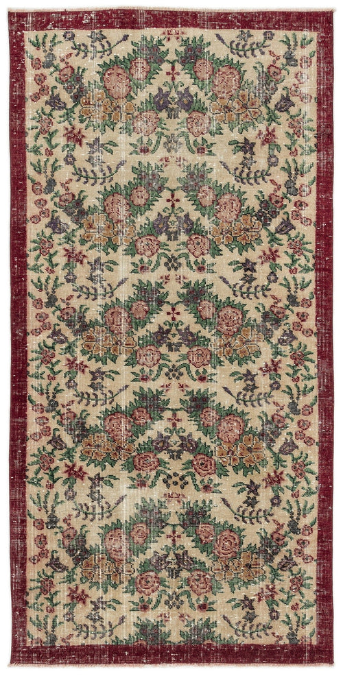 Atina Beige Vintage Wool Handmade Area Rug 3'6" x 7'2"
