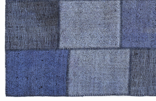 Teselya 1239 Blue Patchwork Wool Handmade Area Rug 5'3" x 7'7"