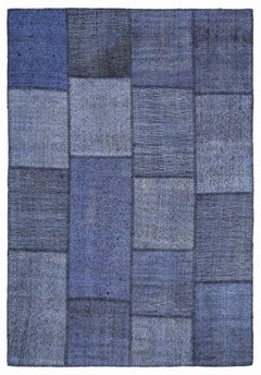 Teselya 1239 Blue Patchwork Wool Handmade Area Rug 5'3" x 7'7"