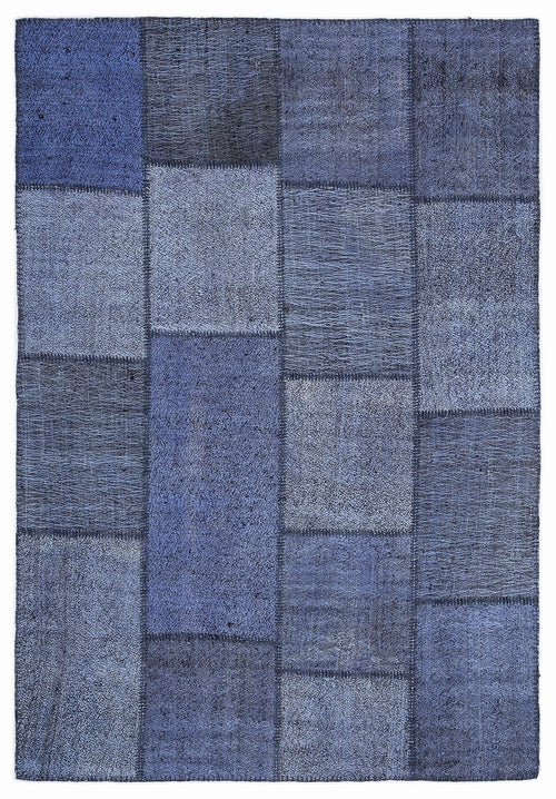 Teselya 1239 Blue Patchwork Wool Handmade Area Rug 5'3" x 7'7"